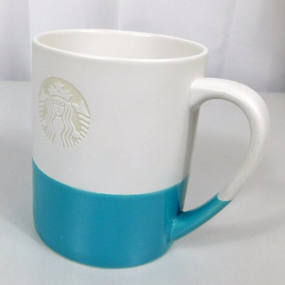 Starbucks Hand Dipped Siren Etched Coffee Mug 14 oz Blue White 2014 - Picture 2 of 8